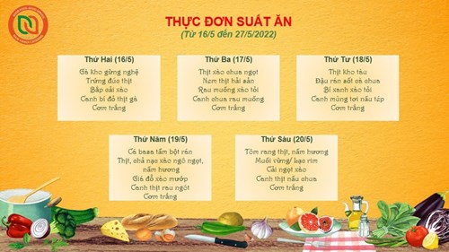 Thực đơn học sinh trường tiểu học phú thị (16/05-20/05/2022)